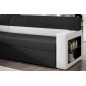 - Canapé d'angle convertible en tissu luxe noir et simili cuir blanc cassé, 5 places, avec coffre, angle gauche (vu de face) - R