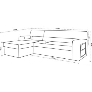 - Canapé d'angle convertible en tissu luxe noir et simili cuir blanc cassé, 5 places, avec coffre, angle gauche (vu de face) - R