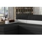 - Canapé d'angle convertible en tissu luxe noir et simili cuir blanc cassé, 5 places, avec coffre, angle gauche (vu de face) - R