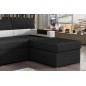Canapé d'angle convertible en tissu luxe noir et simili cuir blanc cassé, 5 places, avec coffre, angle droit (vu de face) - RICC