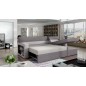 Canapé d'angle convertible en tissu luxe noir et simili cuir blanc cassé, 5 places, avec coffre, angle droit (vu de face) - RICC