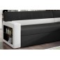 Canapé d'angle convertible en tissu luxe noir et simili cuir blanc cassé, 5 places, avec coffre, angle droit (vu de face) - RICC