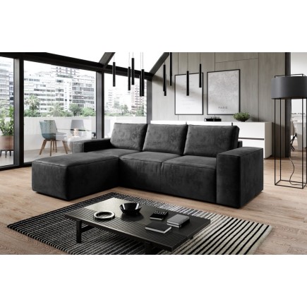 Canapé d'angle convertible - SIDNEY VELOURS - en tissu Luxe - 5/6 places, couleur anthracite, angle gauche (vu de face)