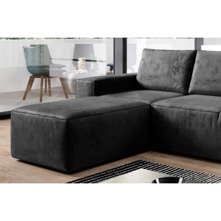 Canapé d'angle convertible - SIDNEY VELOURS - en tissu Luxe - 5/6 places, couleur anthracite, angle gauche (vu de face)