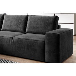 Canapé d'angle convertible - SIDNEY VELOURS - en tissu Luxe - 5/6 places, couleur anthracite, angle gauche (vu de face)