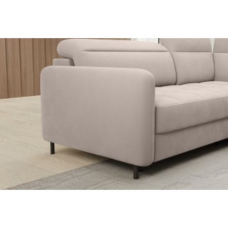Canapé d'angle convertible en velours beige luxe 3 places BARTOLI, angle droite (vu de face)