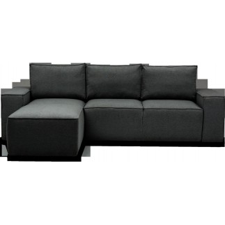 Canapé d'angle convertible - SIDNEY VELOURS - en tissu Luxe - 5/6 places, couleur anthracite, angle gauche (vu de face)