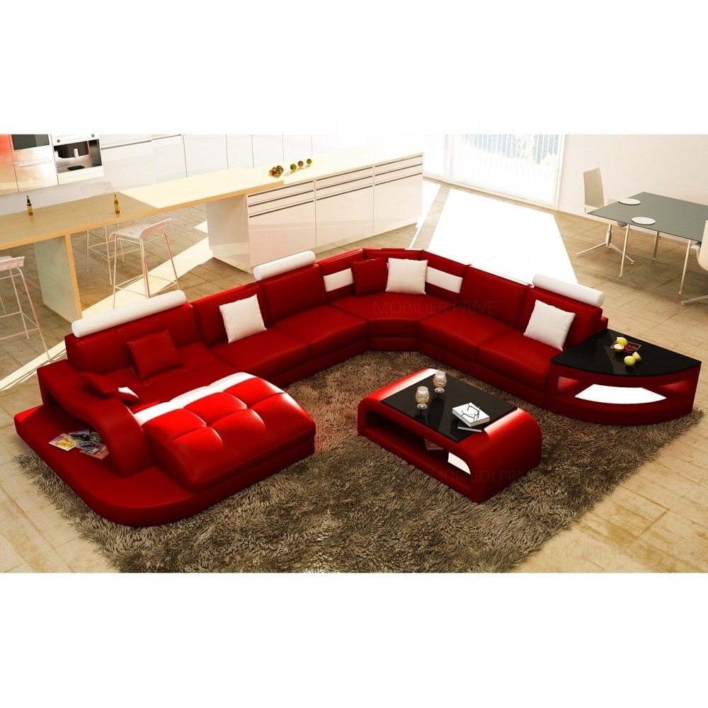 Canapé d'angle en cuir italien 8 places NORDIK, rouge et blanc, angle droit