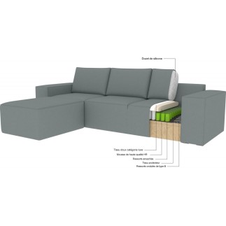 Canapé d'angle convertible - SIDNEY VELOURS - en tissu Luxe - 5/6 places, chocolat, angle gauche (vu de face)