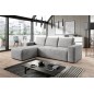 - Canapé d'angle convertible - SIDNEY VELOURS - en tissu Luxe - 5/6 places, gris clair, angle gauche (vu de face)