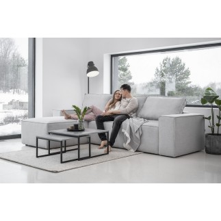 - Canapé d'angle convertible - SIDNEY VELOURS - en tissu Luxe - 5/6 places, gris clair, angle gauche (vu de face)