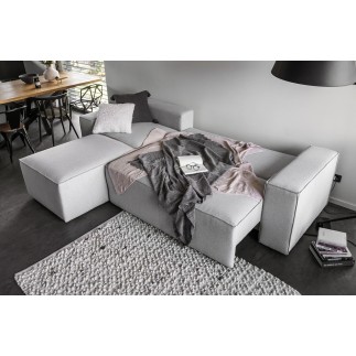 - Canapé d'angle convertible - SIDNEY VELOURS - en tissu Luxe - 5/6 places, gris clair, angle gauche (vu de face)