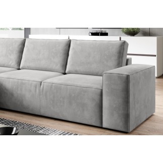 - Canapé d'angle convertible - SIDNEY VELOURS - en tissu Luxe - 5/6 places, gris clair, angle gauche (vu de face)