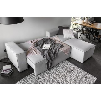 Canapé d'angle convertible - SIDNEY VELOURS - en tissu Luxe - 5/6 places, gris clair, angle droit (vu de face)