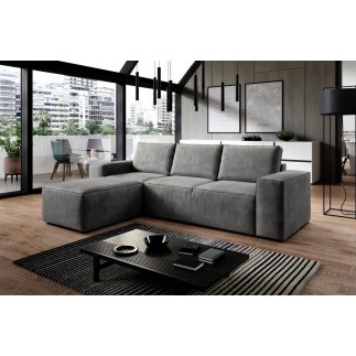 Canapé d'angle convertible - SIDNEY VELOURS - en tissu Luxe - 5/6 places, gris foncé, angle gauche (vu de face)