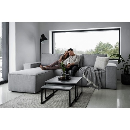 Canapé d'angle convertible - SIDNEY VELOURS - en tissu Luxe - 5/6 places, gris foncé, angle gauche (vu de face)