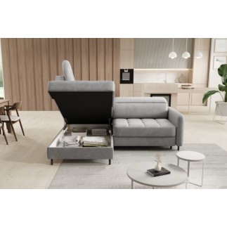 Canapé d'angle convertible en velours gris luxe 3 places BARTOLI