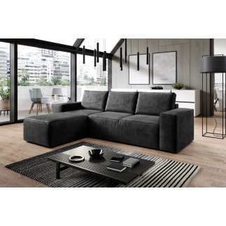 Canapé d'angle convertible - SIDNEY VELOURS - en tissu Luxe - 5/6 places, anthracite, angle gauche (vu de face)