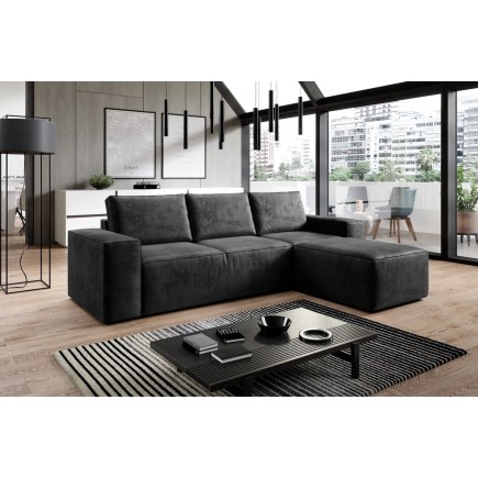Canapé d'angle convertible - SIDNEY VELOURS - en tissu Luxe - 5/6 places, anthracite, angle droit (vu de face)