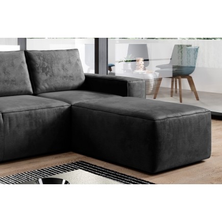 Canapé d'angle convertible - SIDNEY VELOURS - en tissu Luxe - 5/6 places, anthracite, angle droit (vu de face)