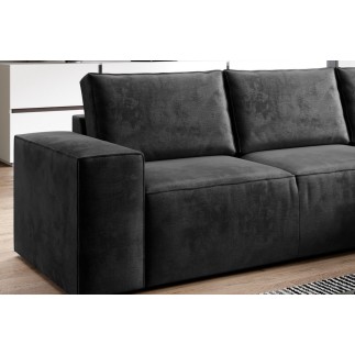 Canapé d'angle convertible - SIDNEY VELOURS - en tissu Luxe - 5/6 places, anthracite, angle droit (vu de face)