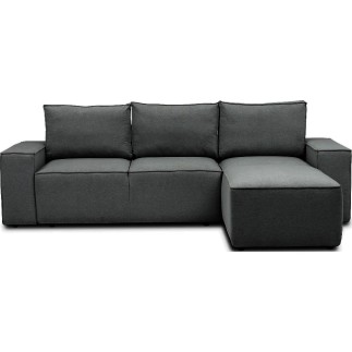 Canapé d'angle convertible - SIDNEY VELOURS - en tissu Luxe - 5/6 places, anthracite, angle droit (vu de face)