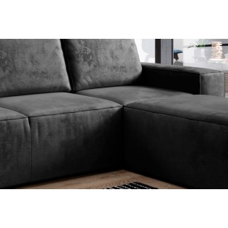 Canapé d'angle convertible - SIDNEY VELOURS - en tissu Luxe - 5/6 places, anthracite, angle droit (vu de face)