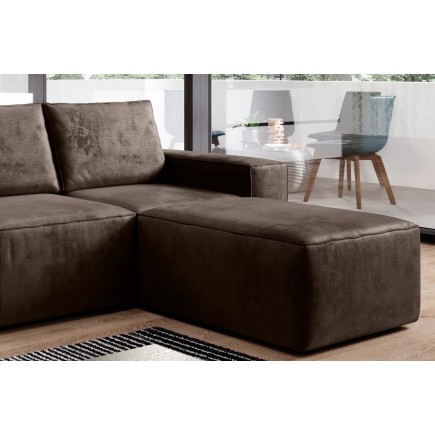 Canapé d'angle convertible - SIDNEY VELOURS - en tissu Luxe - 5/6 places, chocolat, angle droit (vu de face)