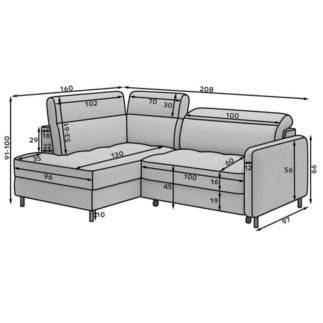 Canapé d'angle convertible en velours gris luxe 3 places BARTOLI
