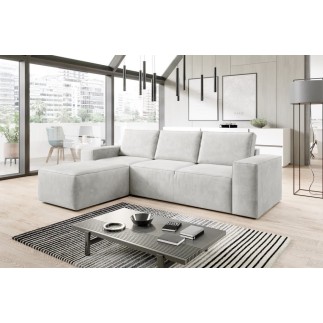 - Canapé d'angle convertible - SIDNEY VELOURS - en tissu Luxe, 5/6 places, blanc cassé, angle gauche (vu de face)