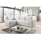- Canapé d'angle convertible - SIDNEY VELOURS - en tissu Luxe, 5/6 places, blanc cassé, angle gauche (vu de face)