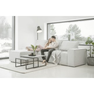 - Canapé d'angle convertible - SIDNEY VELOURS - en tissu Luxe, 5/6 places, blanc cassé, angle gauche (vu de face)