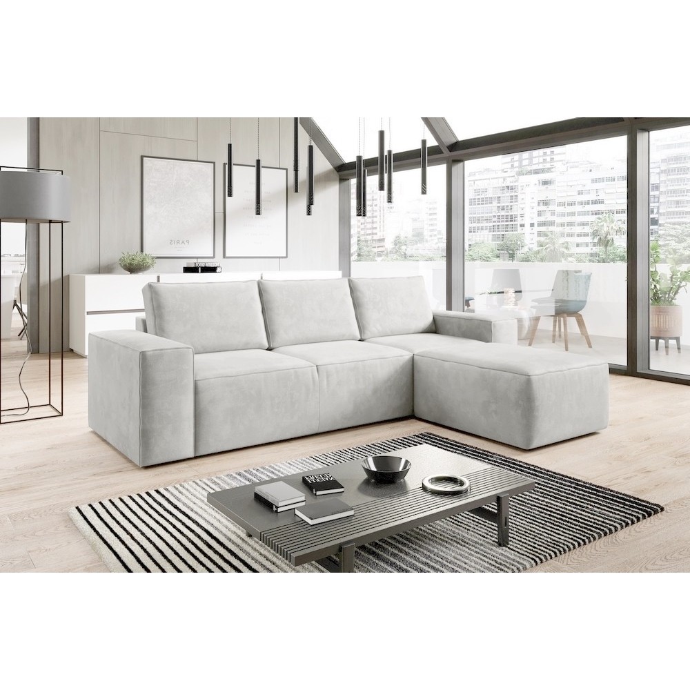 Canapé d'angle convertible - SIDNEY VELOURS - en tissu Luxe - 5/6 places, blanc cassé, angle droit (vu de face)