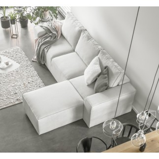 Canapé d'angle convertible - SIDNEY VELOURS - en tissu Luxe - 5/6 places, blanc cassé, angle droit (vu de face)