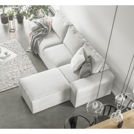 Canapé d'angle convertible - SIDNEY VELOURS - en tissu Luxe - 5/6 places, blanc cassé, angle droit (vu de face)