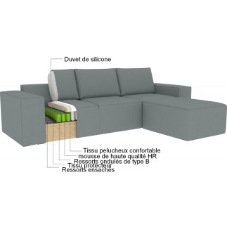 Canapé d'angle convertible - SIDNEY VELOURS - en tissu Luxe - 5/6 places, blanc cassé, angle droit (vu de face)