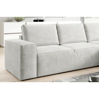 Canapé d'angle convertible - SIDNEY VELOURS - en tissu Luxe - 5/6 places, blanc cassé, angle droit (vu de face)