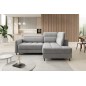 Canapé d'angle convertible en velours gris luxe 3 places BARTOLI, angle droit (vu de face)