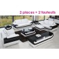 Ensemble:composé un canapé 2 places + 2 fauteuils en cuir italien vachette CANDIDE blanc et noir