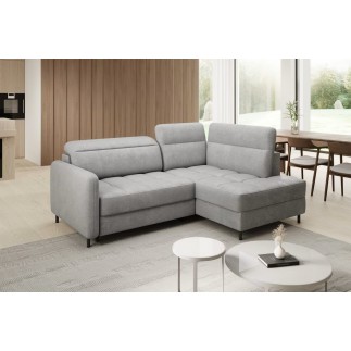 Canapé d'angle convertible en velours gris luxe 3 places BARTOLI