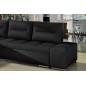 Canapé d'angle convertible en tissu luxe noir et simili cuir noir, 5 places, angle gauche (vu de face) - OTELLO