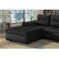 Canapé d'angle convertible en tissu luxe noir et simili cuir noir, 5 places, angle gauche (vu de face) - OTELLO