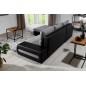 - Canapé d'angle convertible en tissu luxe gris et simili cuir noir, 5 places, angle gauche (vu de face) - OTELLO
