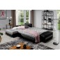 - Canapé d'angle convertible en tissu luxe gris et simili cuir noir, 5 places, angle gauche (vu de face) - OTELLO