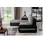 - Canapé d'angle convertible en tissu luxe gris et simili cuir noir, 5 places, angle gauche (vu de face) - OTELLO