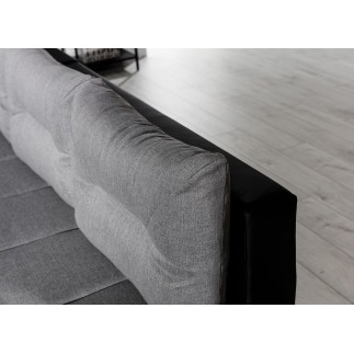 - Canapé d'angle convertible en tissu luxe gris et simili cuir noir, 5 places, angle gauche (vu de face) - OTELLO