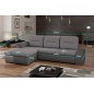 - Canapé d'angle convertible en tissu luxe gris et simili cuir noir, 5 places, angle gauche (vu de face) - OTELLO