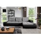 Canapé d'angle convertible en tissu luxe gris et simili cuir noir, 5 places, angle droit (vu de face) - OTELLO