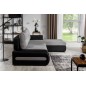Canapé d'angle convertible en tissu luxe gris et simili cuir noir, 5 places, angle droit (vu de face) - OTELLO
