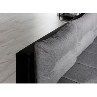 Canapé d'angle convertible en tissu luxe gris et simili cuir noir, 5 places, angle droit (vu de face) - OTELLO